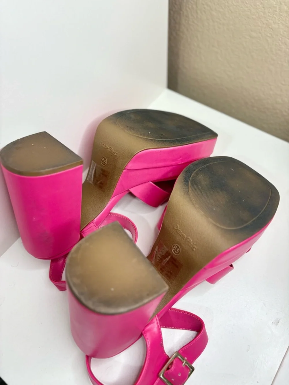 Dream Pairs Hot Pink Platform Block Heel Sandals Square Toe Y2K Size 8.5 - Picture 6 of 11